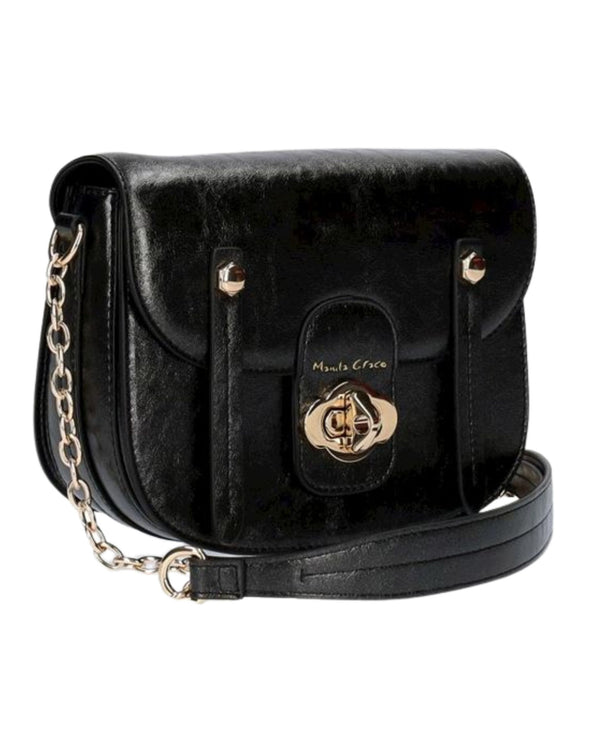 Manila Grace Poppy Shoulder Bag Eco-leather Black