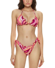 Mefui Bikini Triangolo Frou Frou E Slip Nodi Regolabile 'wet' Rosa Donna
