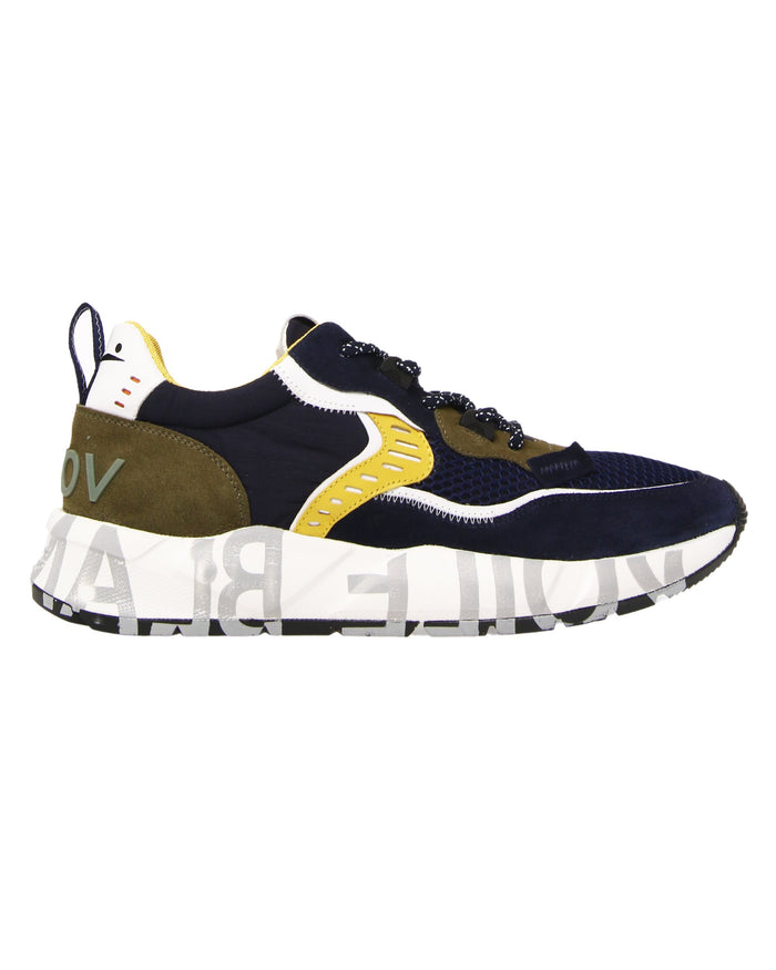 Voile Blanche Sneaker In Pelle E Tessuto, Suola In Gomma Blu Uomo 1