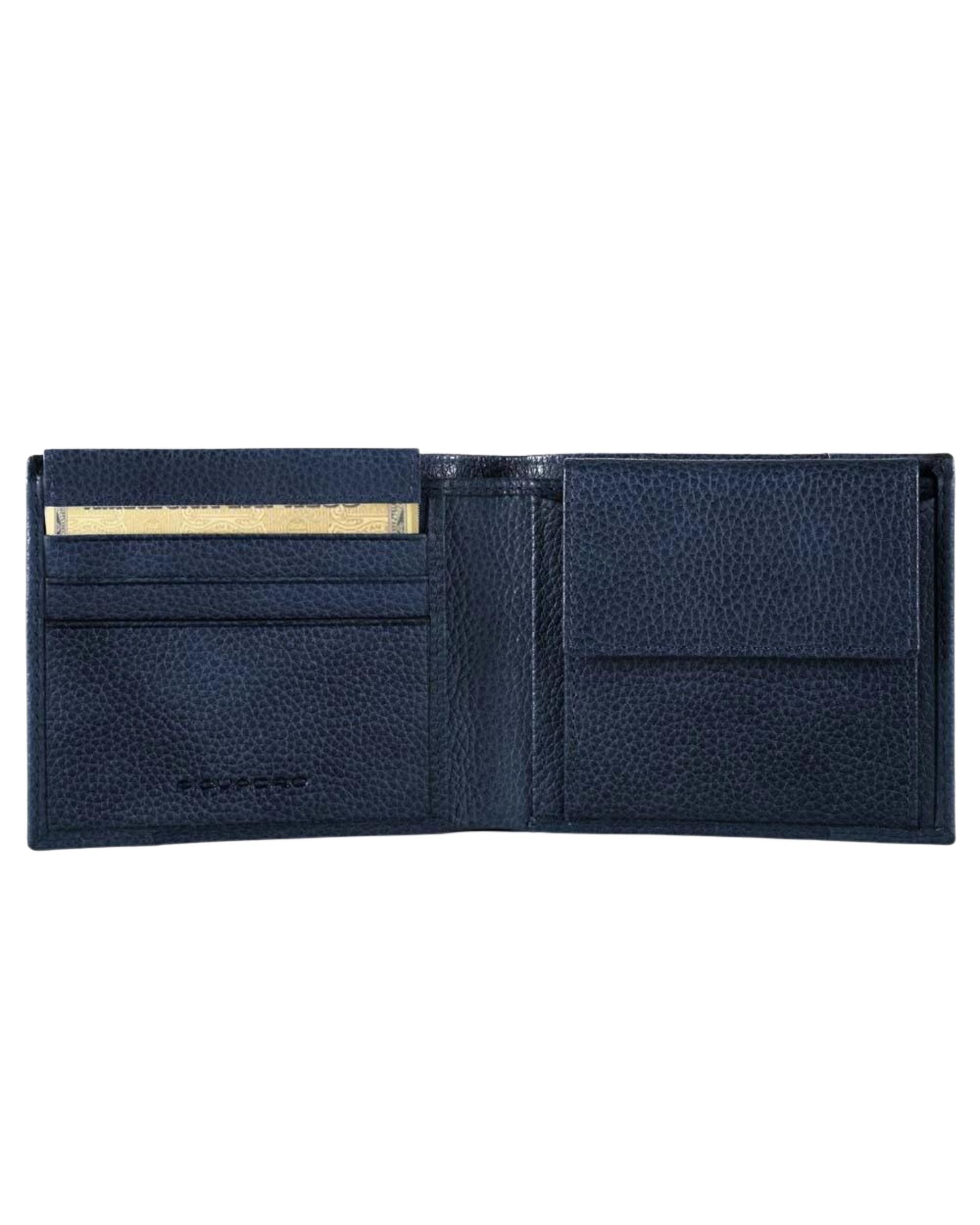 Piquadro Portafoglio con Portamonete e Carte in Pelle Blu Scuro Uomo