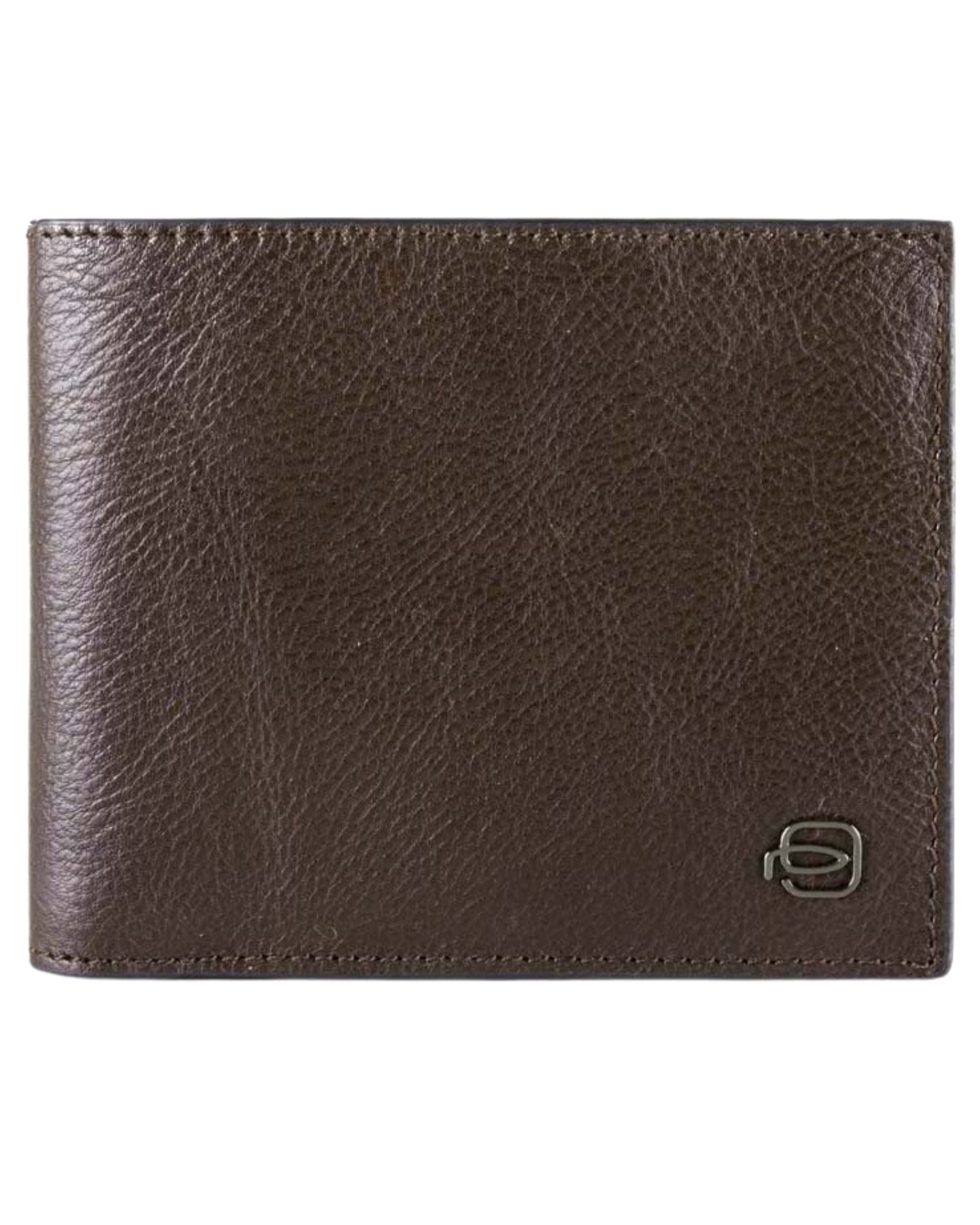 Piquadro Black Square Coin Purse With 6 Credit Card Slots 11cm Leather Tobacco Brown Men
