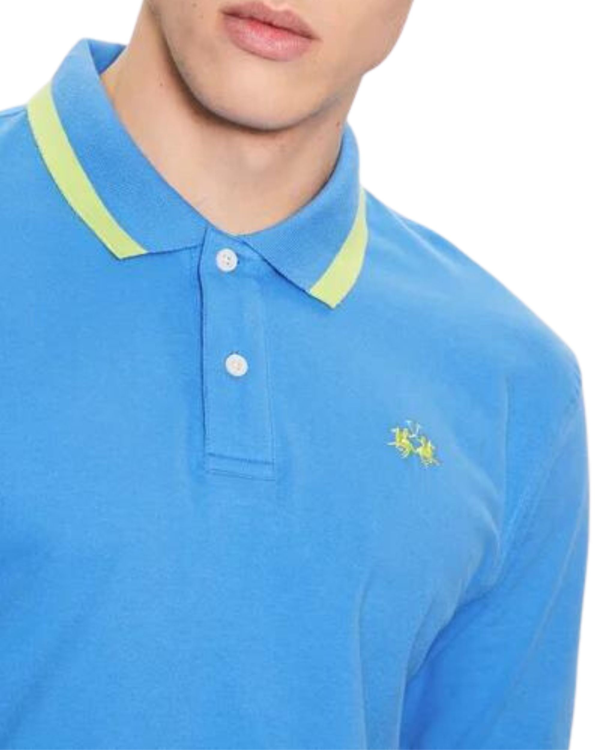 La Martina Polo Russell S/s Piquet Stretch Slim Fit Blue Men