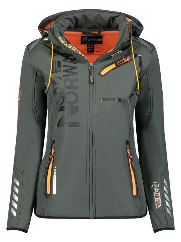 Geographical Norway Hooded Full Zip Windproof Softshell Outdoor Jacket Grey Women