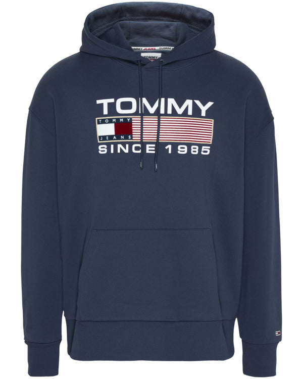 Tommy Jeans Felpa con Cappuccio Logo Blu Cotone