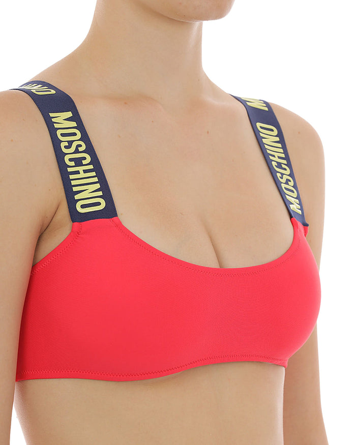 Moschino Swim Top Bikini con Stampa Logo Rosso 3