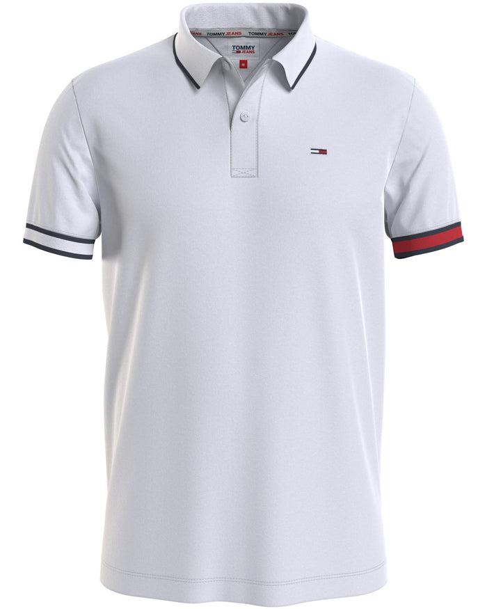 Tommy Jeans Polo TJM Red Flag Cotone Bianco 1