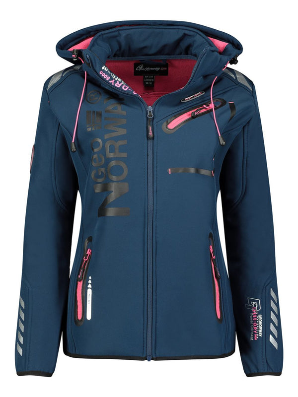 Geographical Norway Cappuccio Full Zip Antivento Softshell Giubbotto Outdoor Blu Donna