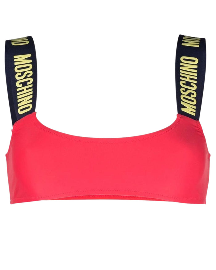 Moschino Swim Top Bikini con Stampa Logo Rosso 1