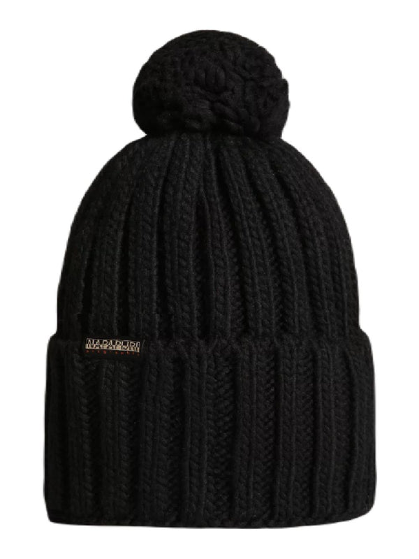 Napapijri Beanie Pom Pon Flag Logo Semiury Wool Black-2