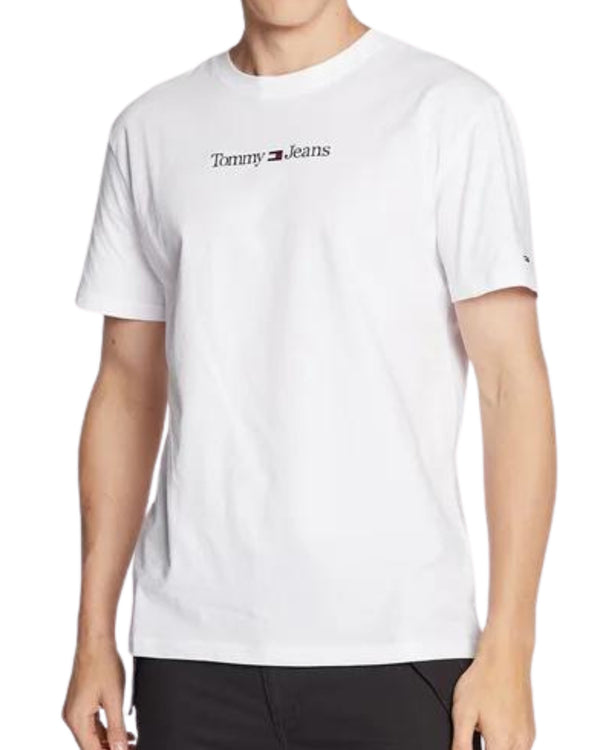 Tommy Jeans T-Shirt TJM Classic Linear Cotone Bianco