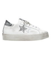 2Star Sneakers HS Pelle con Dettagli Glitter Argento Bianca