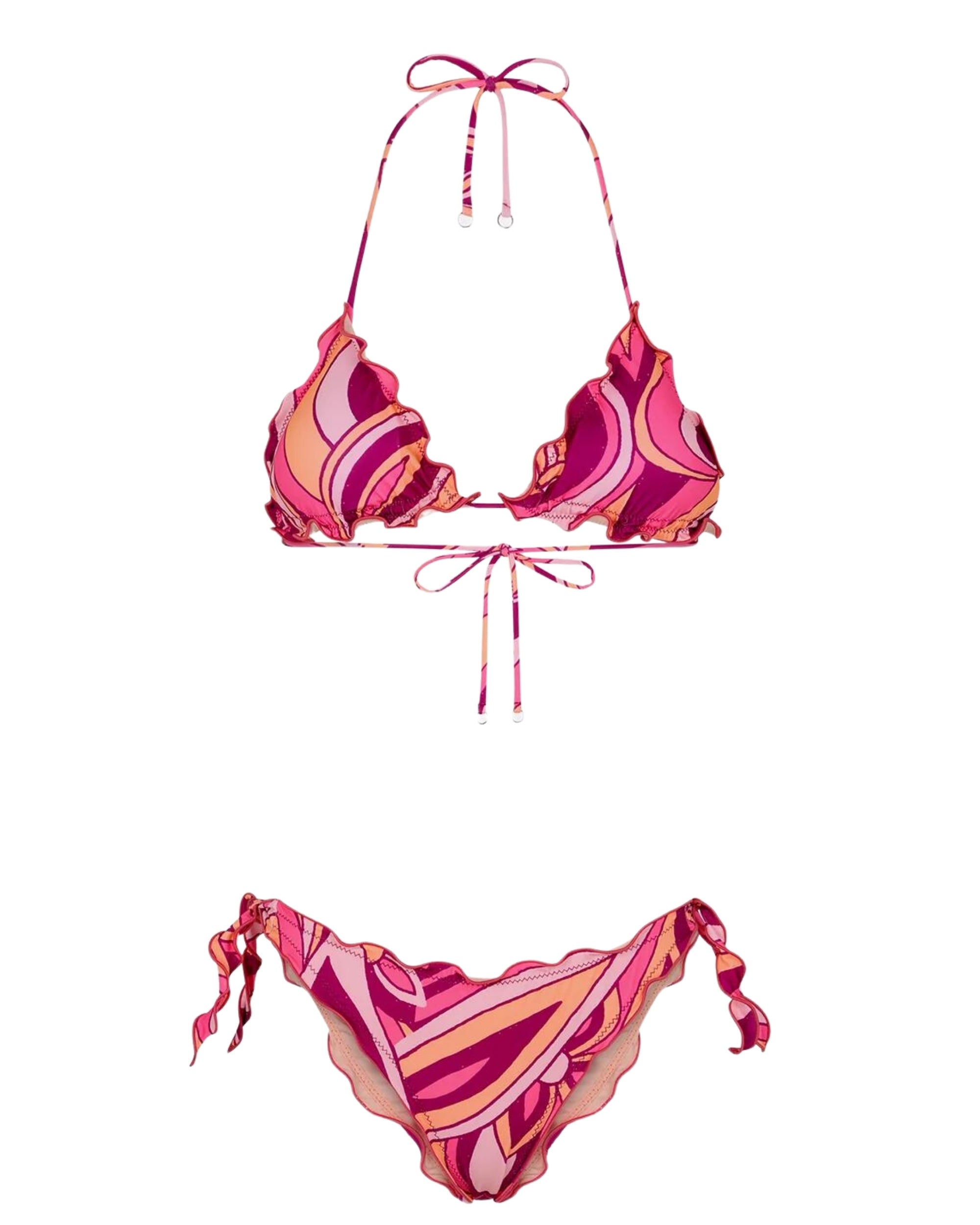 Mefui Bikini Triangolo Frou Frou E Slip Nodi Regolabile 'wet' Rosa Donna