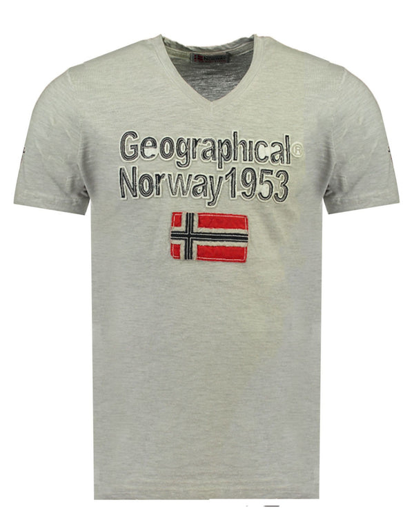 Geographical Norway Short Sleeve V Neck Grey Men