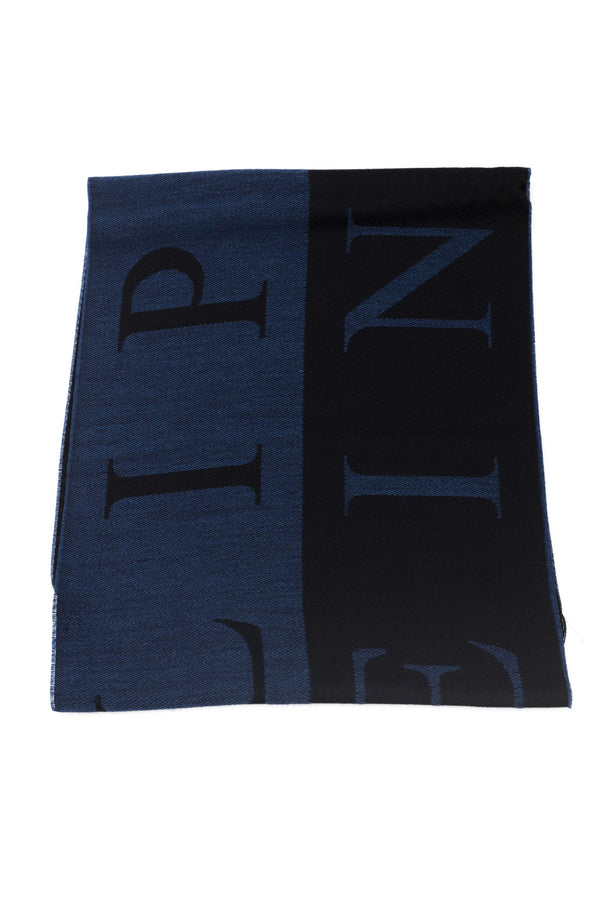 Philipp Plein Sciarpa Logo 180x40 Misto Lana Blu-2