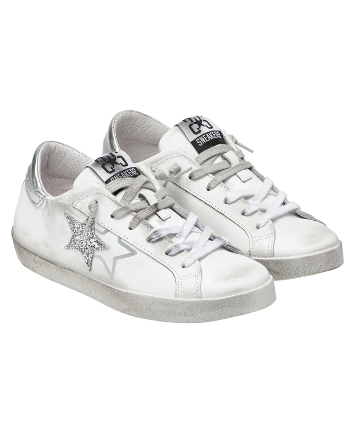 2Star Sneakers One Star Pelle con Glitter Argento Bianco 2