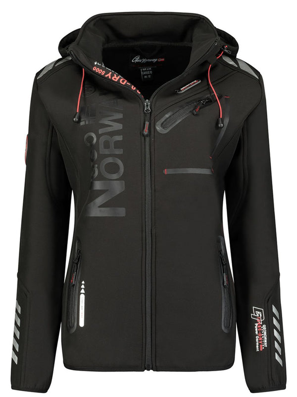 Geographical Norway Hooded Full Zip Windproof Softshell Outdoor Jacket Black Women