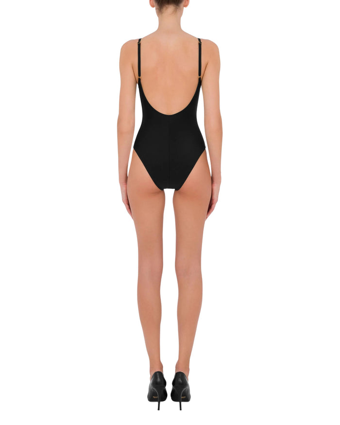 Moschino Swim Costume Interi Logo Effetto Leopardo Nero 3