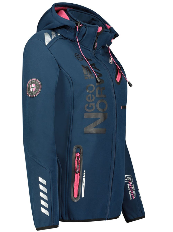 Geographical Norway Cappuccio Full Zip Antivento Softshell Giubbotto Outdoor Blu Donna 3