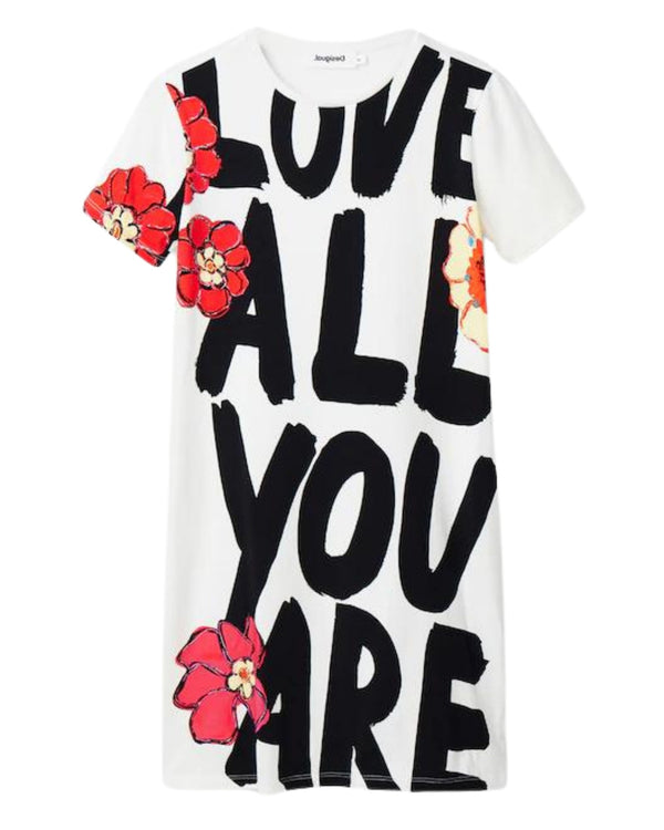 Desigual Woman Dress "love All Ypu Are" Short Sleeve Bianco Donna