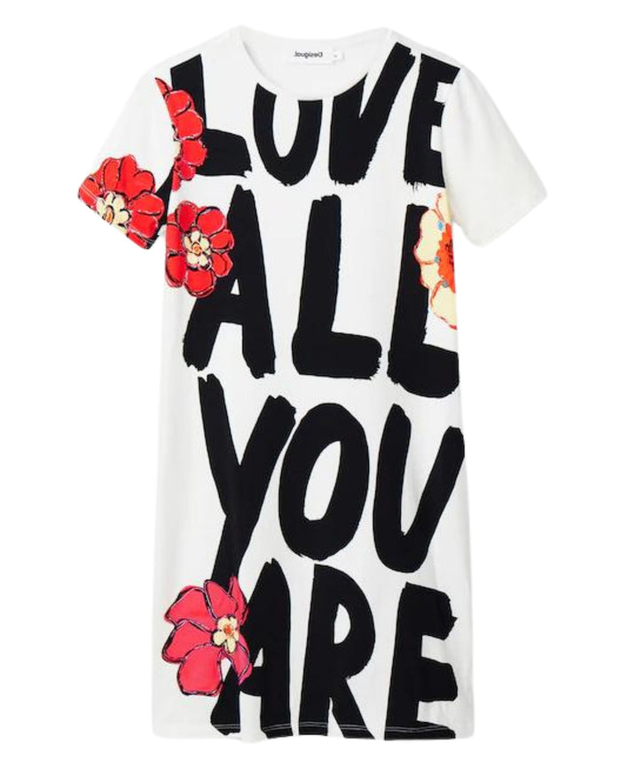 Desigual Woman Dress "love All Ypu Are" Short Sleeve Bianco Donna 1