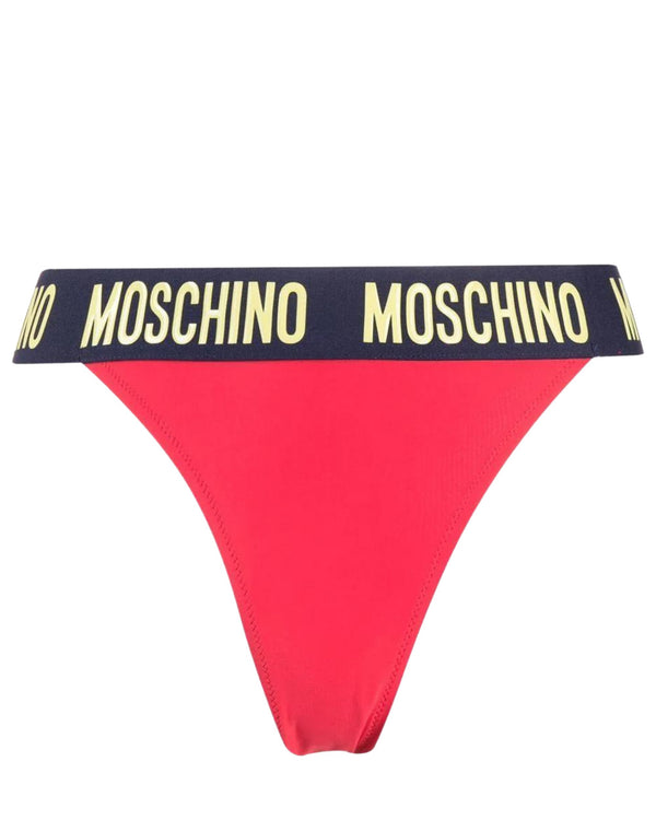 Moschino Swim Slip Bikini con Banda Logo Rosso