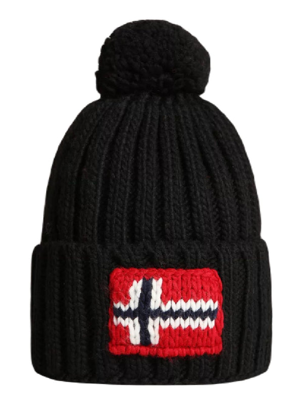 Napapijri Beanie Pom Pon Flag Logo Semiury Wool Black