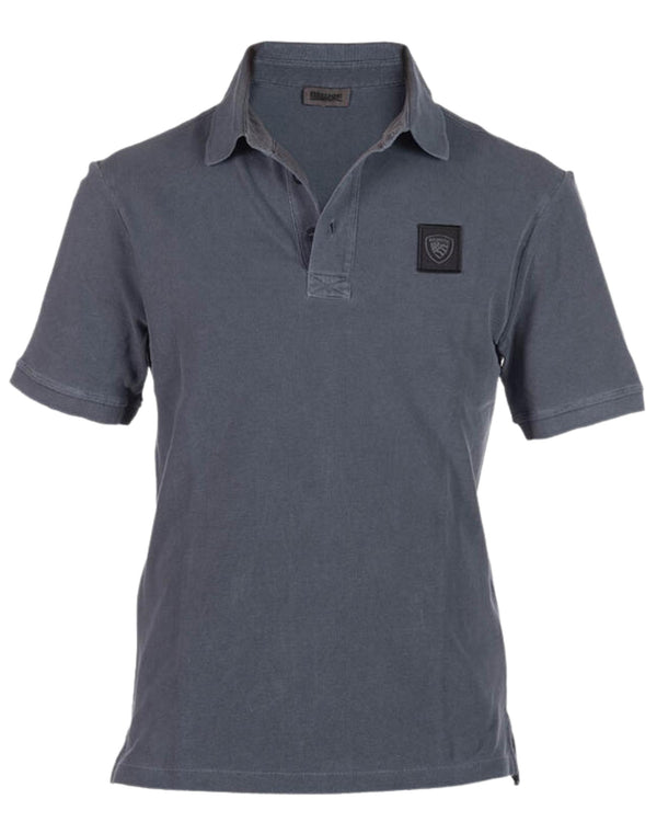 Blauer Polo Piquet 3 Bottoni Con Logo Scudetto Grigio Uomo