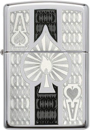 Zippo Antivento Ricaricabile Made In Usa Picche Asso Argento 24196