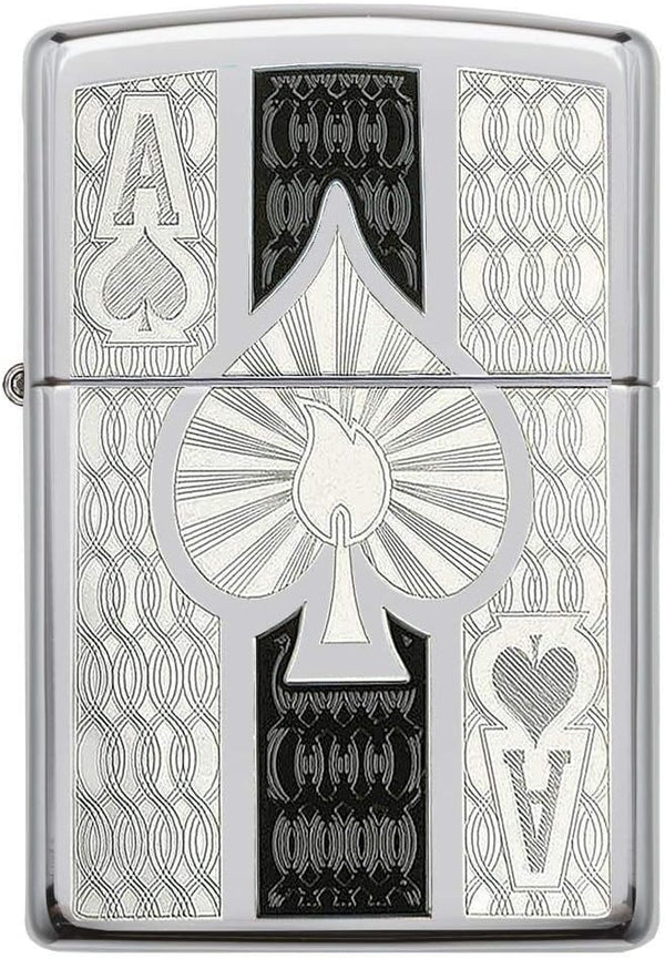 Zippo Antivento Ricaricabile Made In Usa Picche Asso Argento Unisex-2