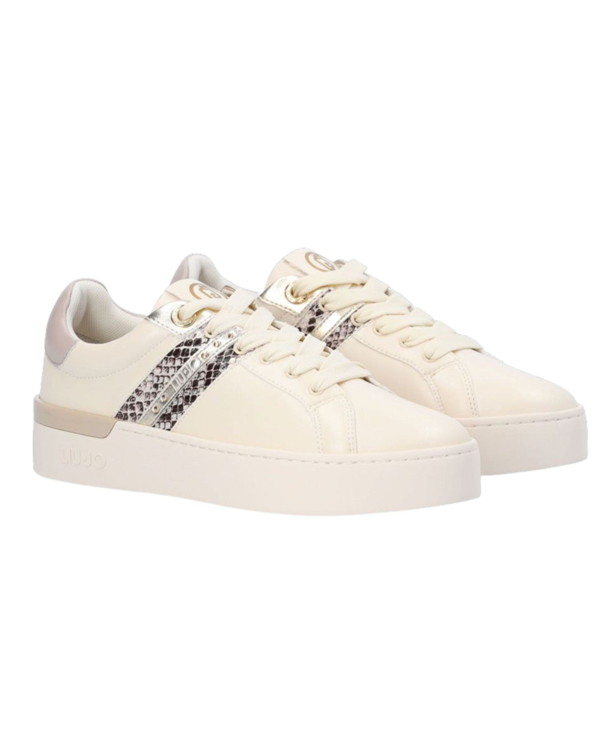 Liu Jo Sneakers Glitter Borchie Pitone Beige Pelle