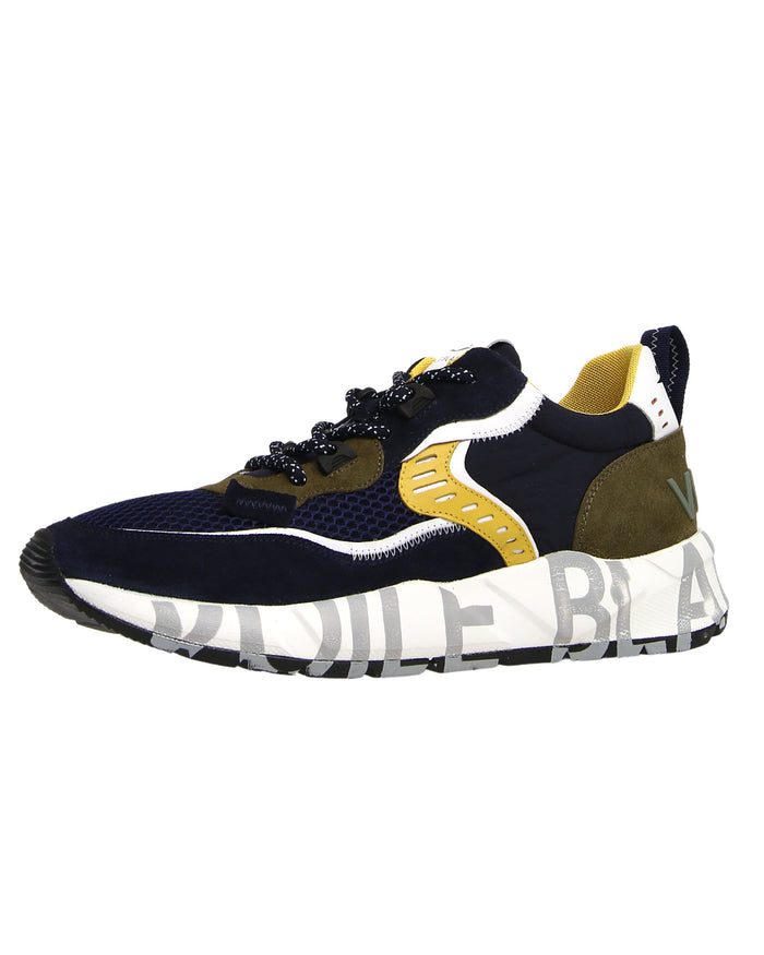 Voile Blanche Sneaker In Pelle E Tessuto, Suola In Gomma Blu Uomo 3