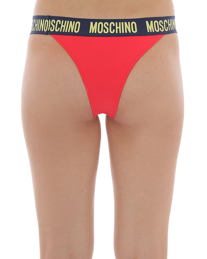 Moschino Swim Slip Bikini con Banda Logo Rosso 3