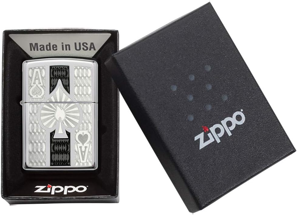 Zippo Antivento Ricaricabile Made In Usa Picche Asso Argento 24196