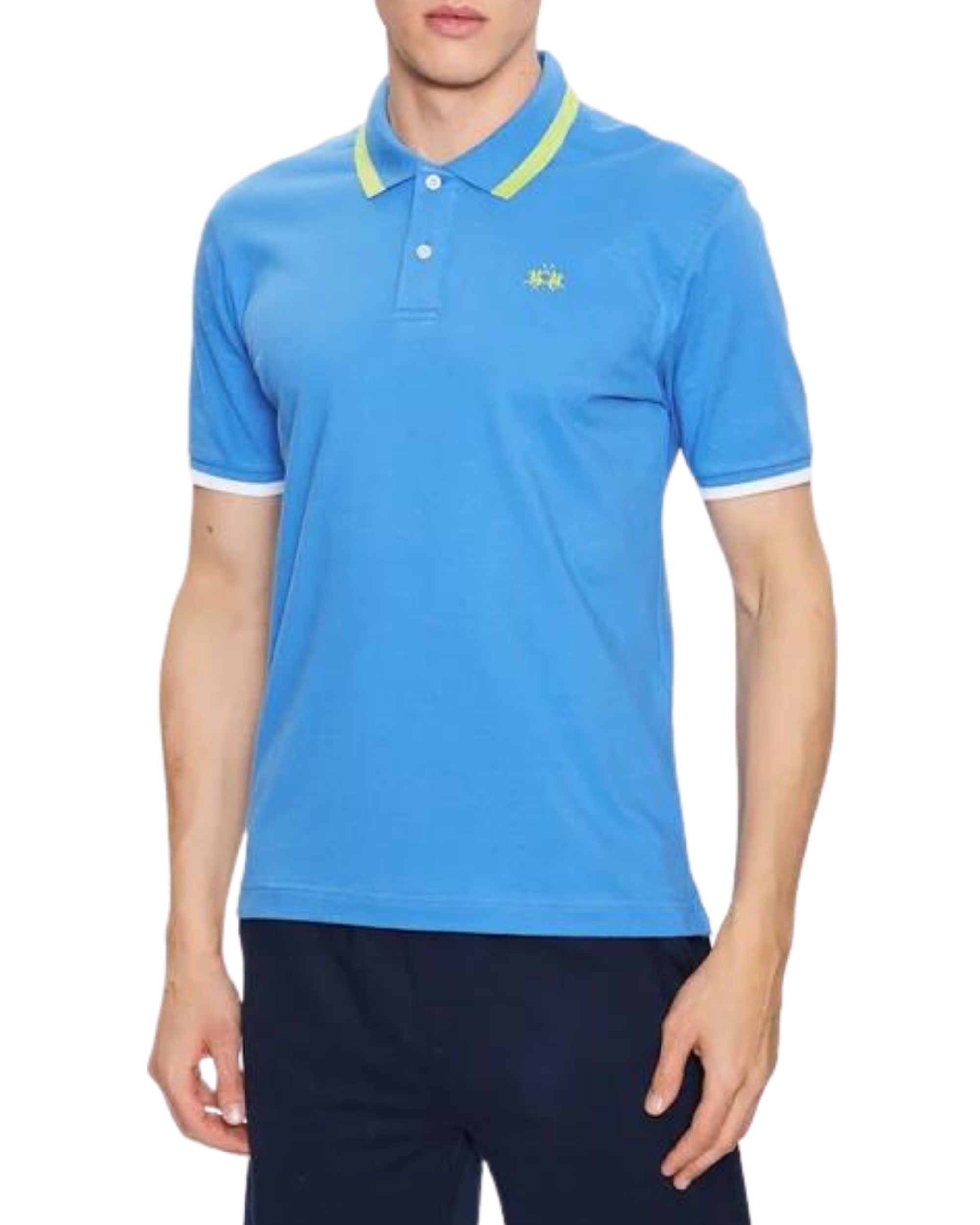 La Martina Polo Russell S/s Piquet Stretch Slim Fit Blue Men