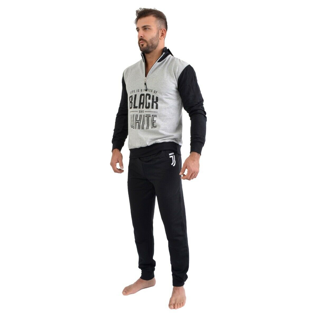 Pigiama completo lungo Juventus fc calcio Grigio Uomo caldo cotone