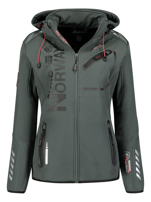 Geographical Norway Hooded Full Zip Windproof Softshell Outdoor Jacket Grey Women