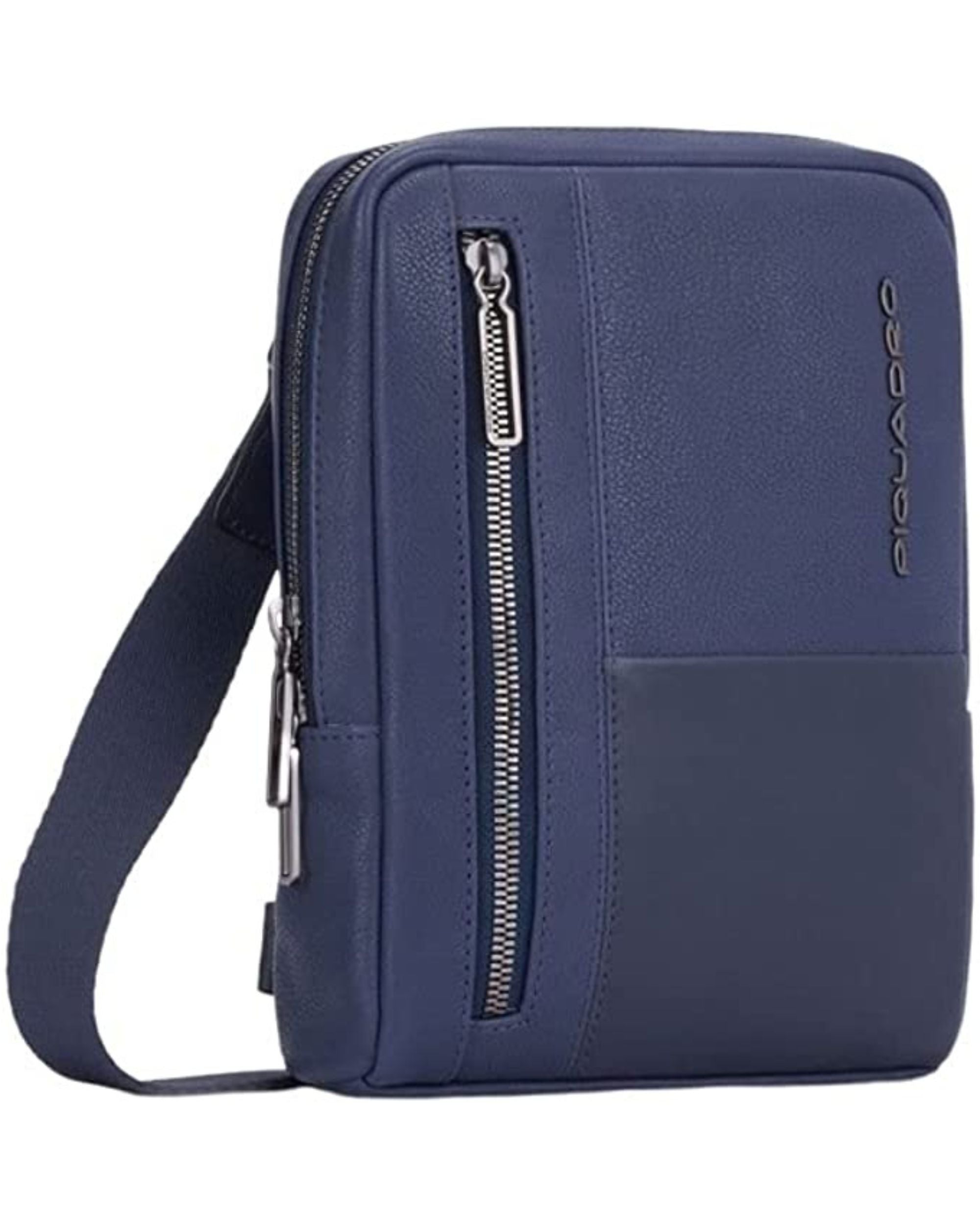 Piquadro Cross Over Shoulder Bag Unisex Women Nylon And Leather Blue Men