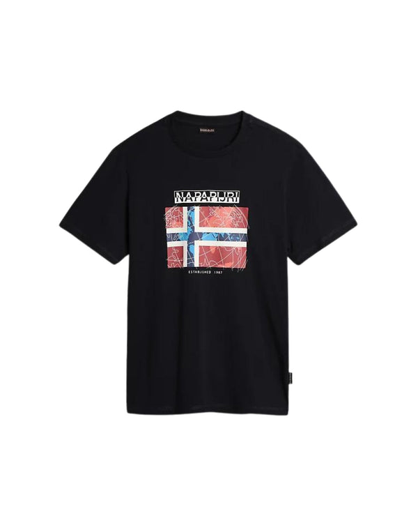 Napapijri T-shirt Guiro Cotone con Bandiera Norvegese Nero