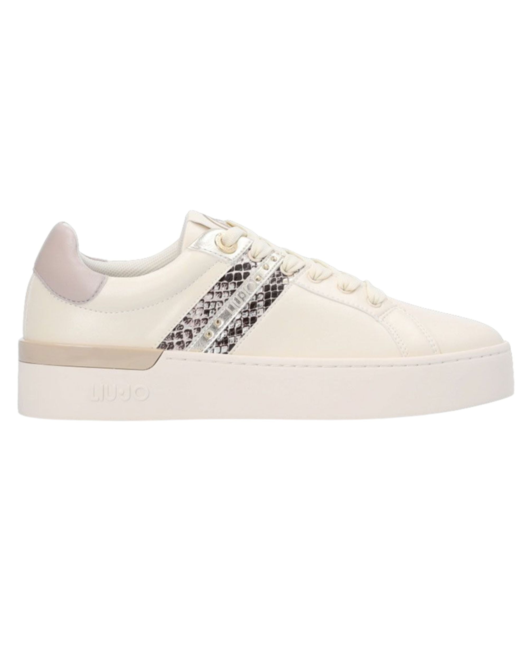Liu Jo Sneakers Glitter Borchie Pitone Beige Pelle
