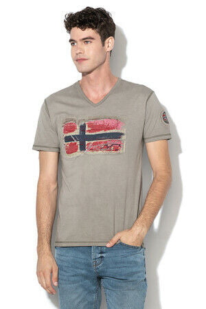 Geographical Norway Short Sleeve V Neck Grey Men-2