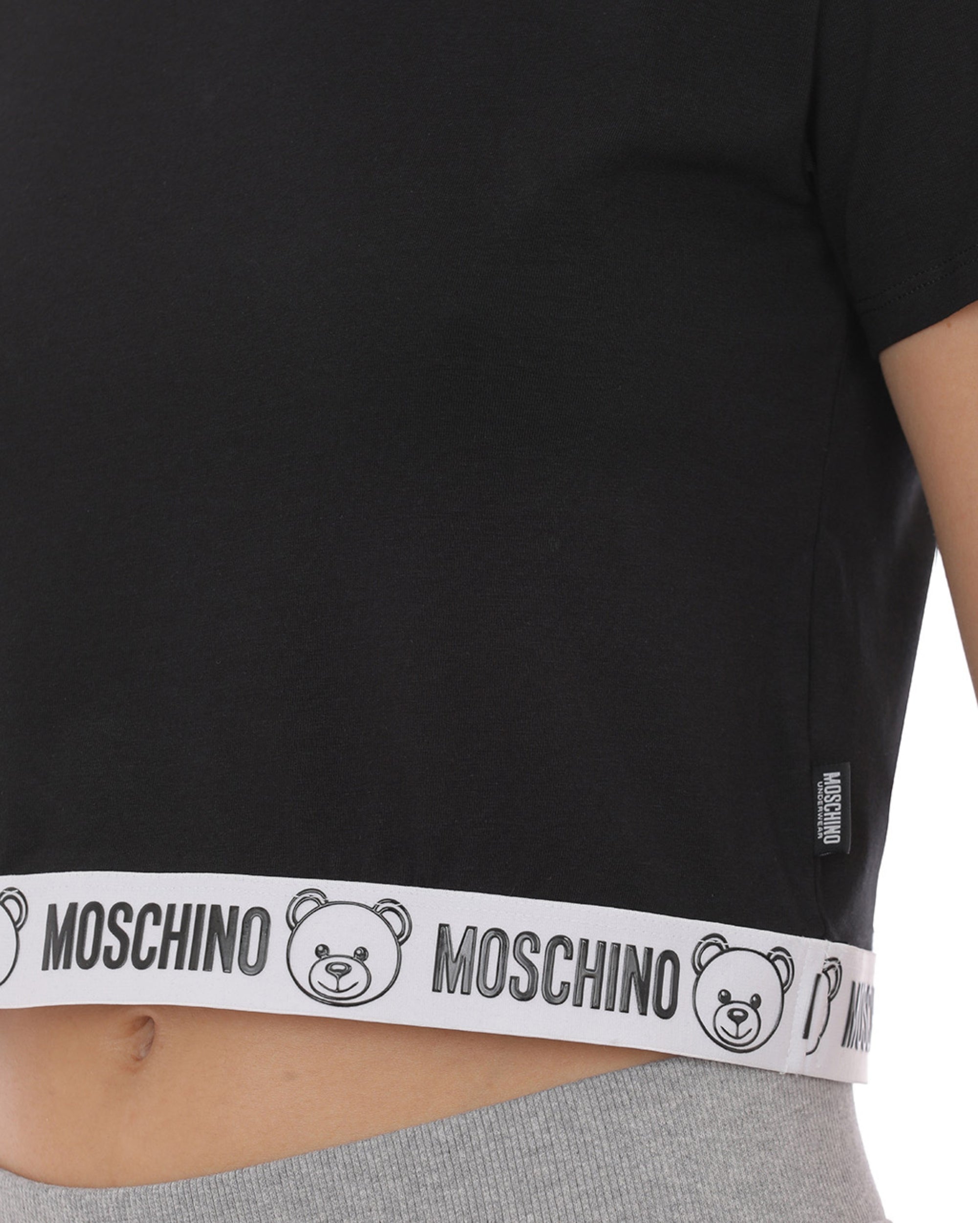 Moschino Underbear T-Shirt Corta con Banda Orsetto Cotone Nero