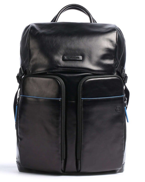 Piquadro Blue Square Revamp Backpack 15 Inch Laptop Leather Women Unisex Black Men