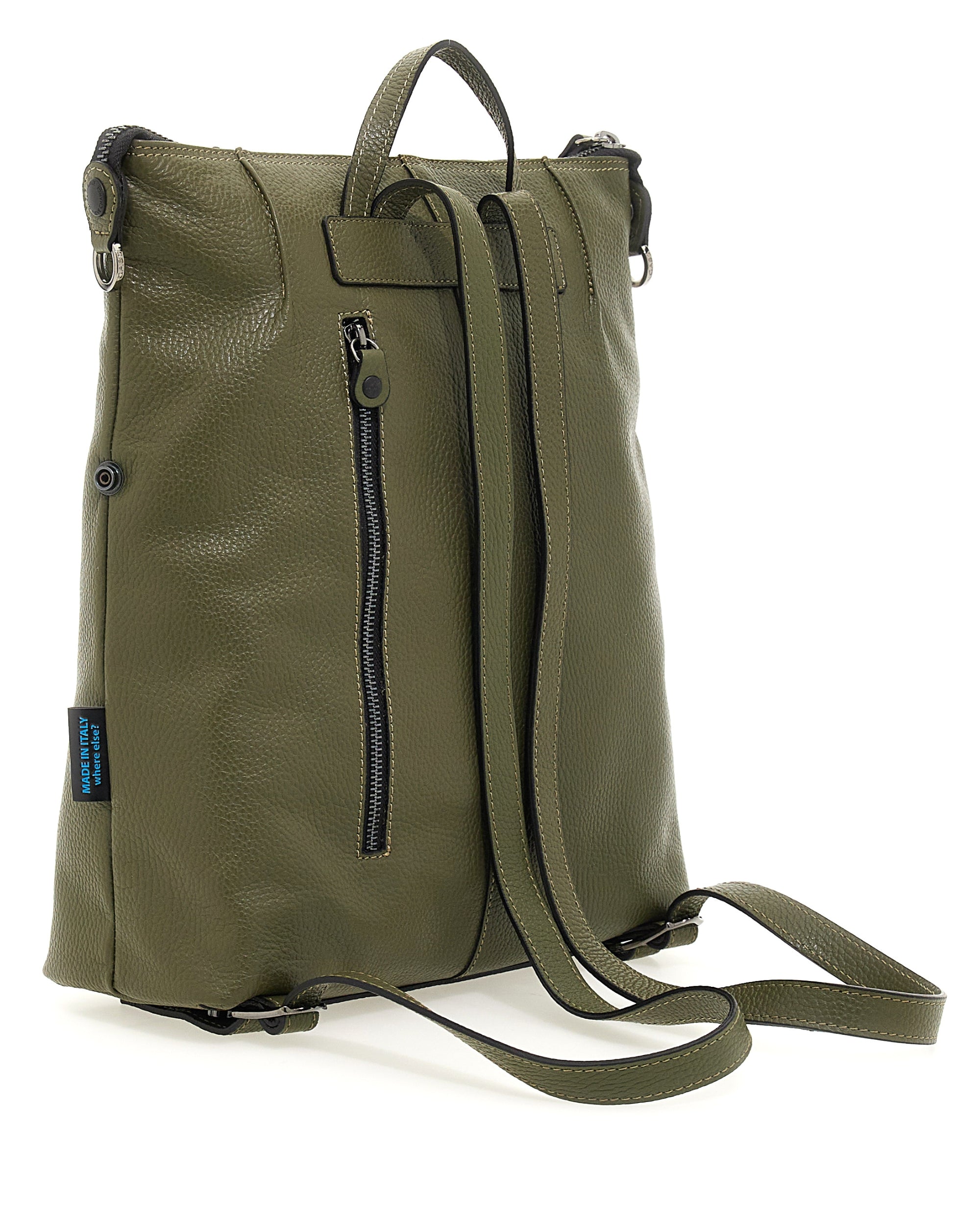 Gabs Zaino Grande con versione Borsa Shopper 100% Pelle Opaco Verde Militare