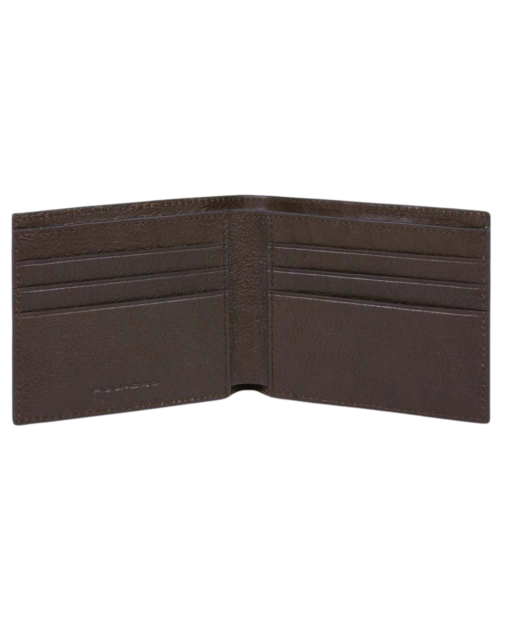 Piquadro Black Square Coin Purse With 6 Credit Card Slots 11cm Leather Tobacco Brown Men