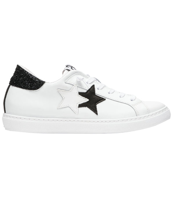 2star Sneaker Low In Pelle Bianca Dettagli Glitter Bianco Donna