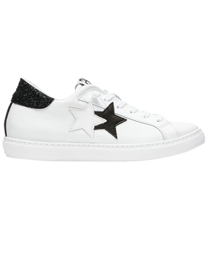 2Star Sneakers Low in Pelle con Dettagli Glitter Bianco 1