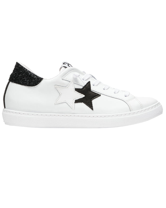 2Star Low Sneakers in Leather with Glitter Details White 1