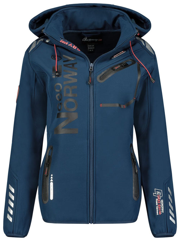 Geographical Norway Hooded Full Zip Windproof Softshell Outdoor Jacket Blue Women