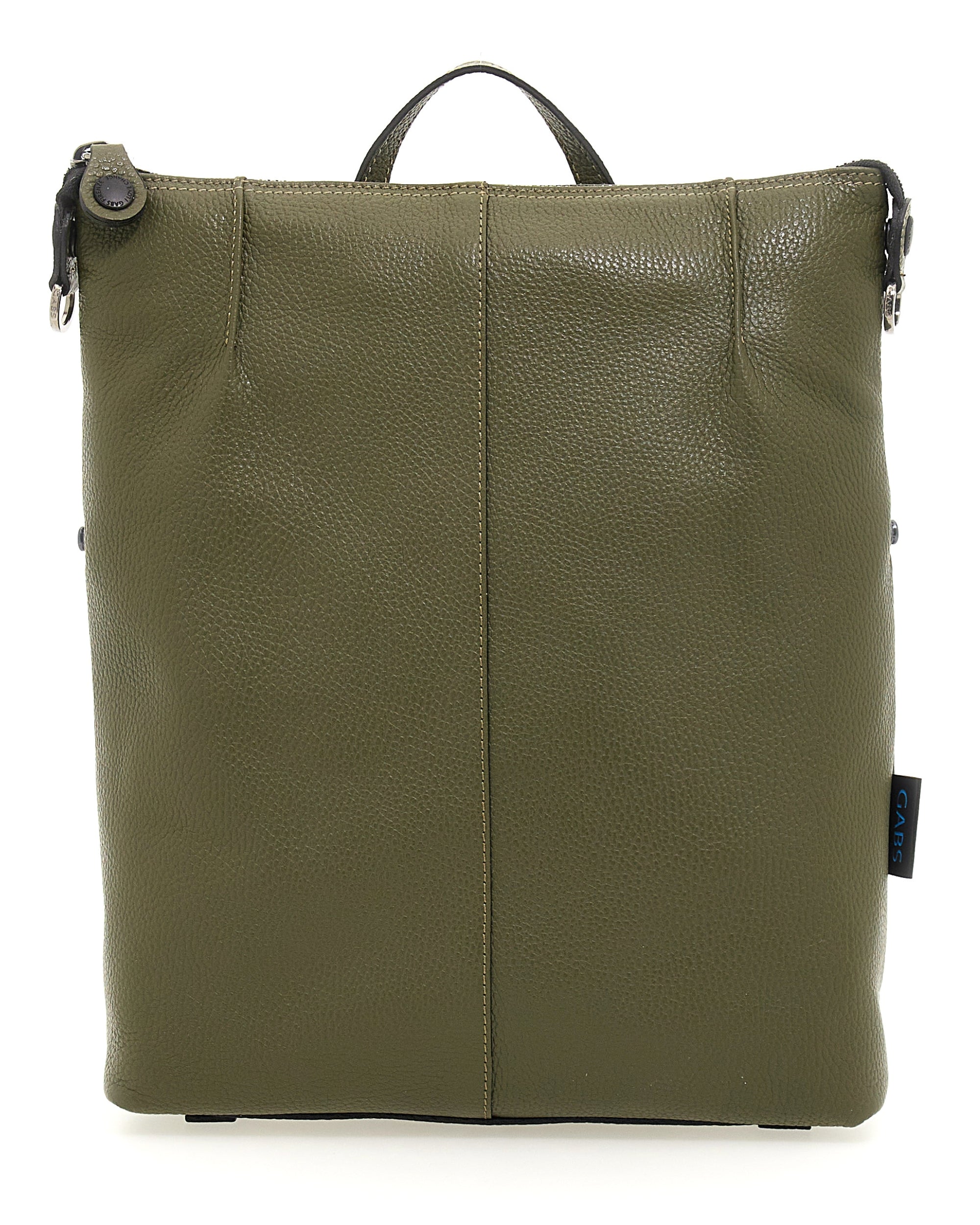 Gabs Zaino Grande con versione Borsa Shopper 100% Pelle Opaco Verde Militare