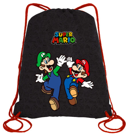Super Mario String Bag Nero Bambino